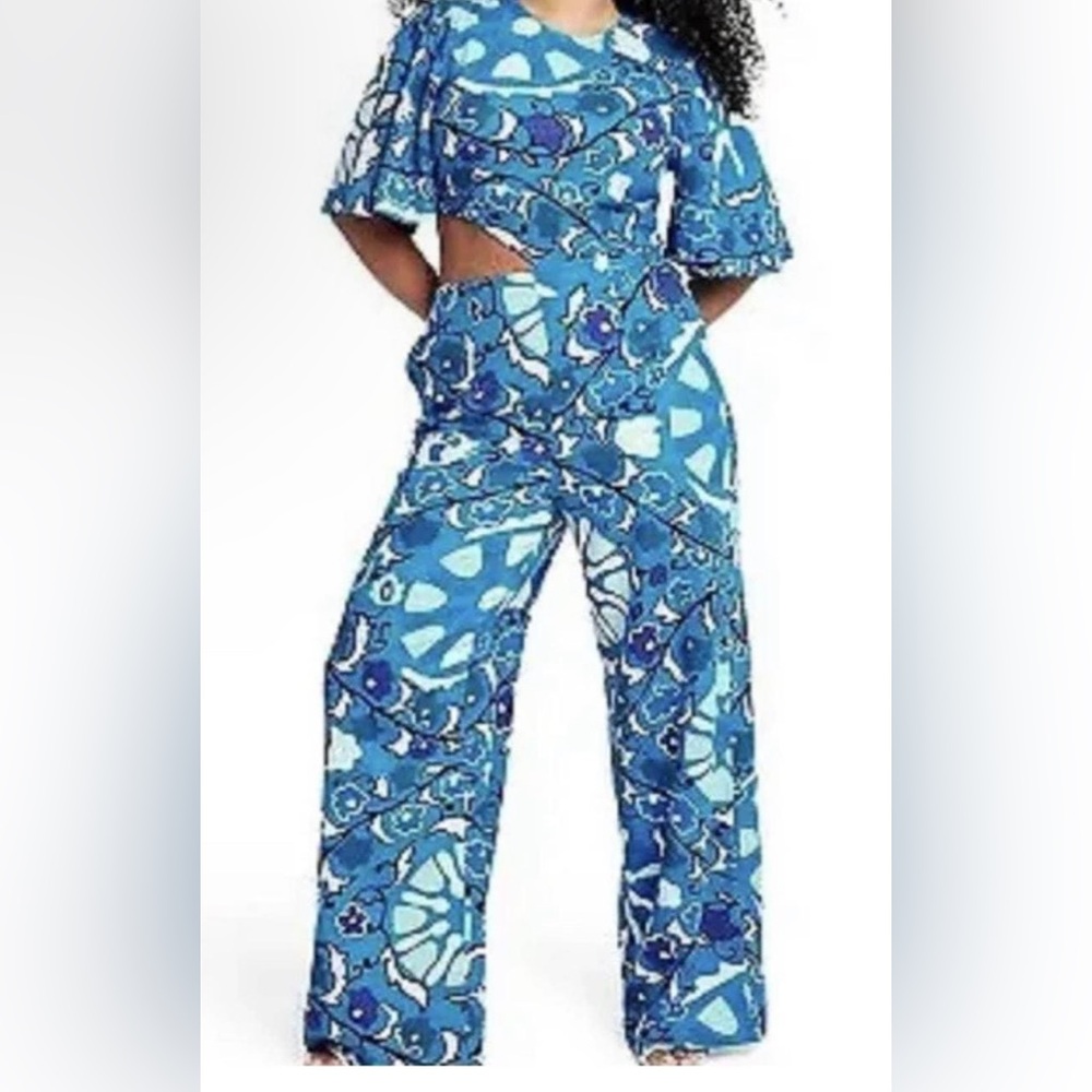 RHODE x Target Linen Blend Blue Wide Leg Cut Out Jumpsuit Size 2XL EUC